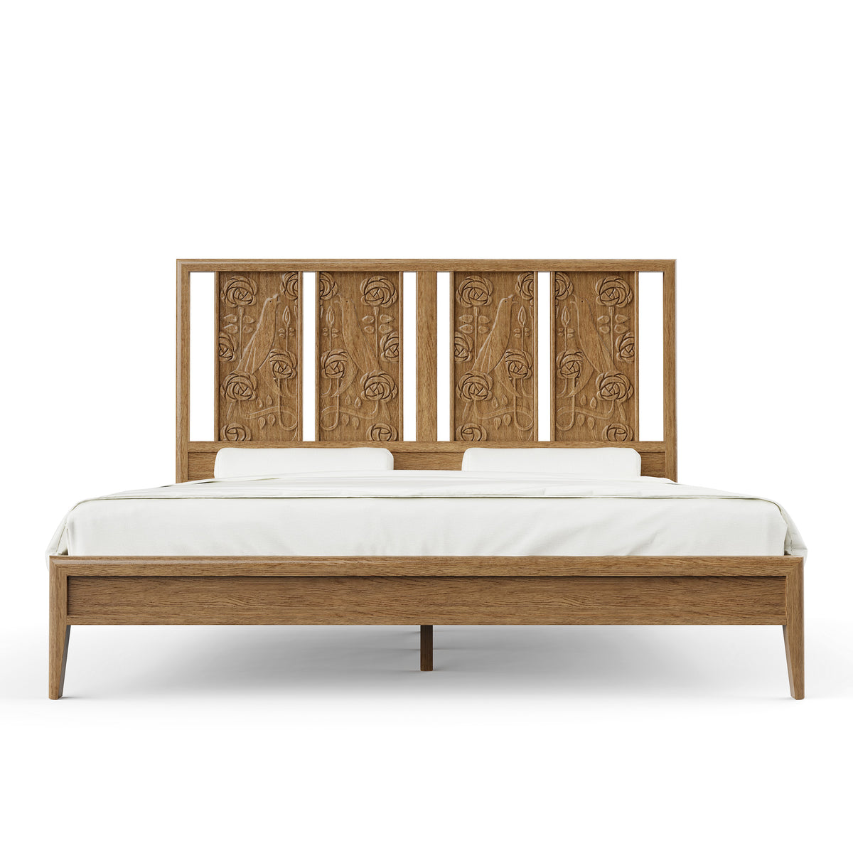 Paloma Bed – Queen &amp; King Sizes | Solid Oak with Hand - Carved Motifs - MONSOONBLUE®