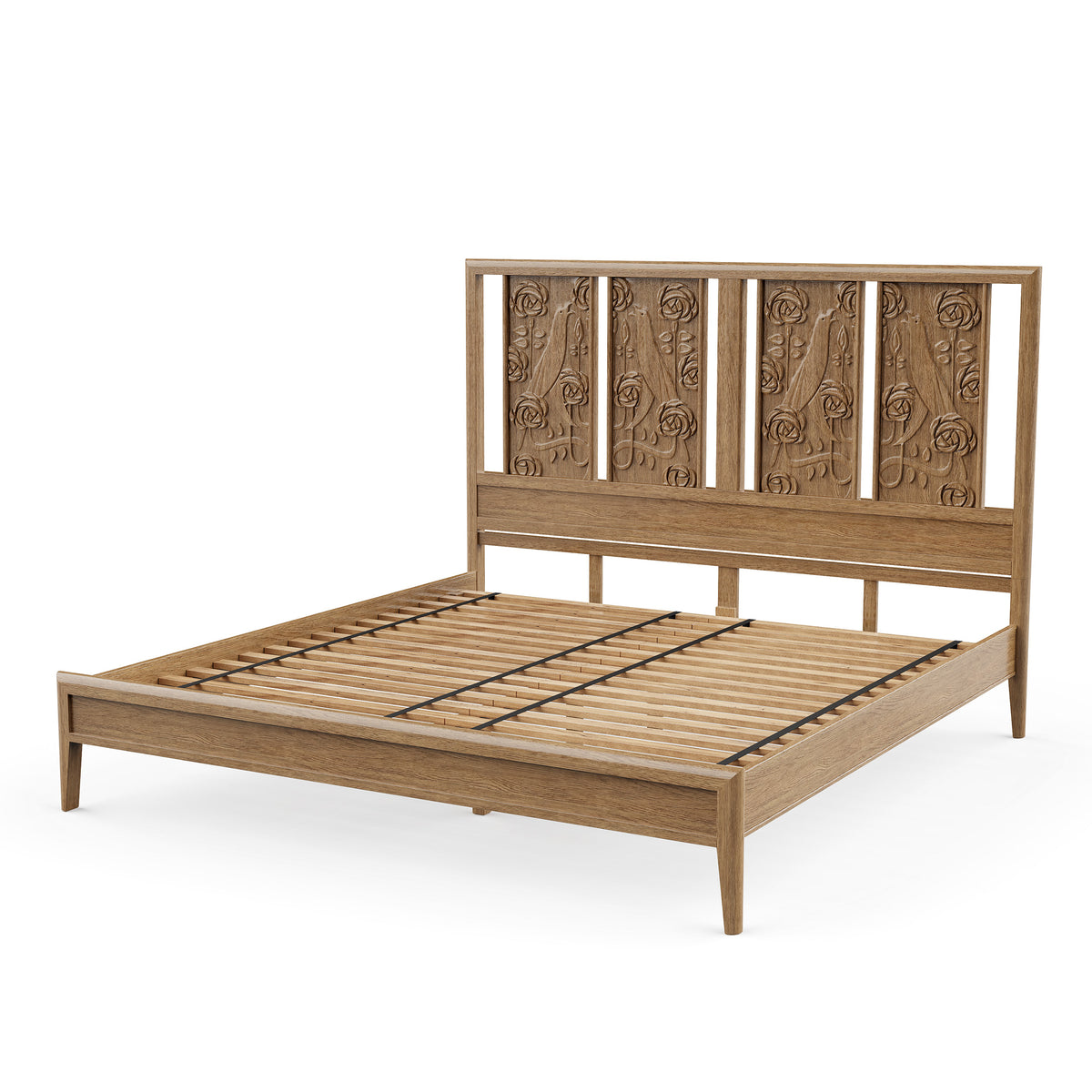 Paloma Bed – Queen &amp; King Sizes | Solid Oak with Hand - Carved Motifs - MONSOONBLUE®