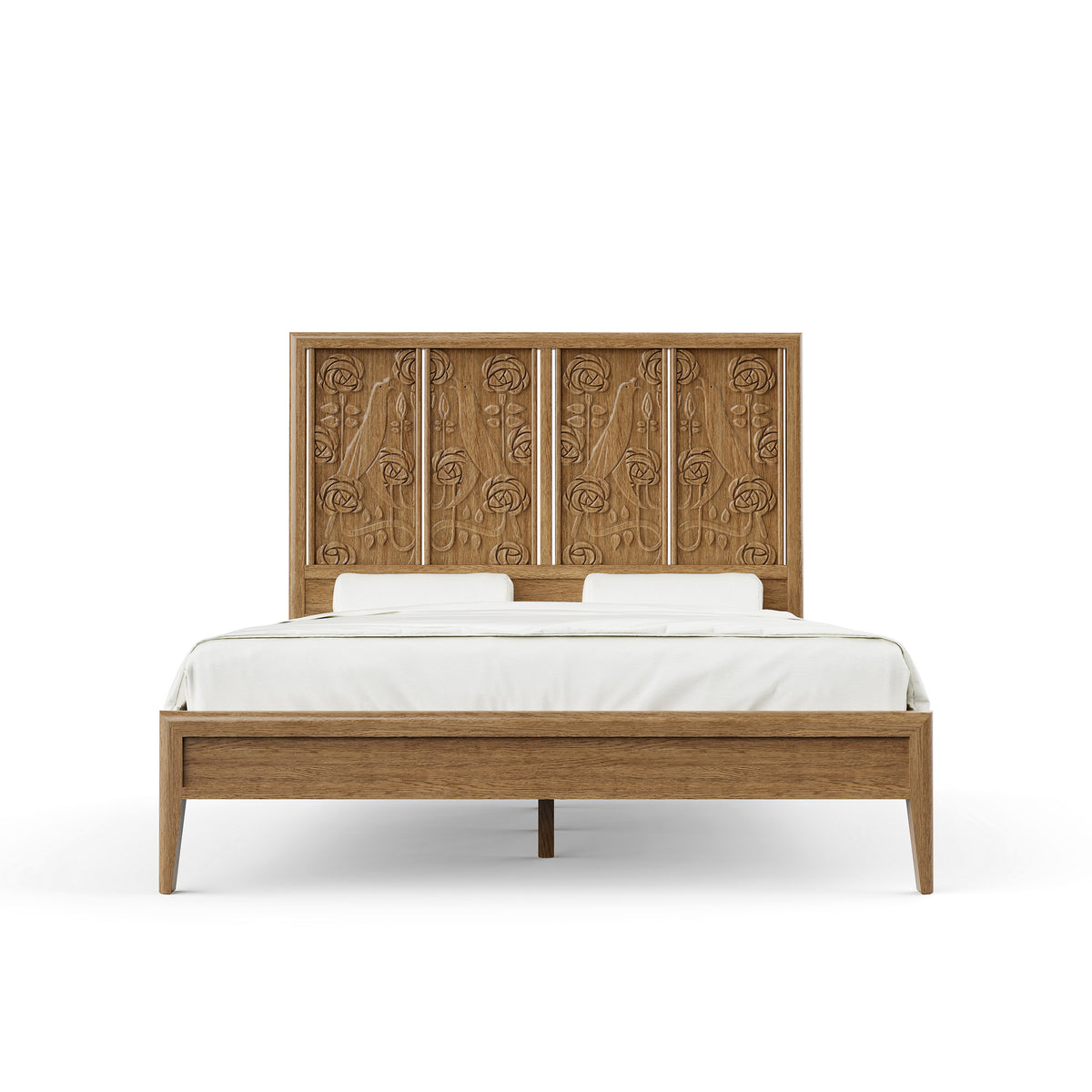 Paloma Bed – Queen &amp; King Sizes | Solid Oak with Hand - Carved Motifs - MONSOONBLUE®