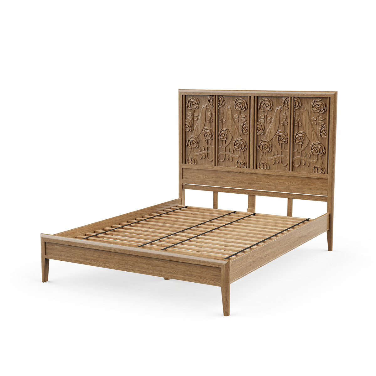 Paloma Bed – Queen &amp; King Sizes | Solid Oak with Hand - Carved Motifs - MONSOONBLUE®